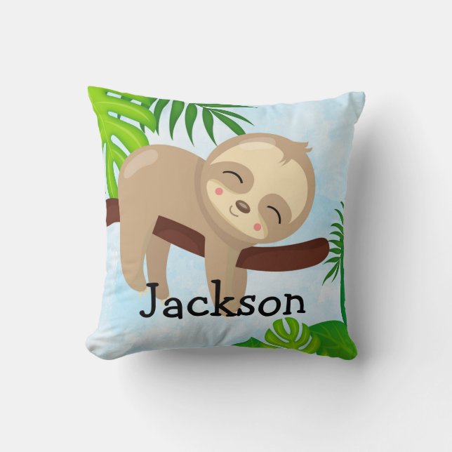 Personalised Baby Sloth Nursery Kids Cushion (Front)