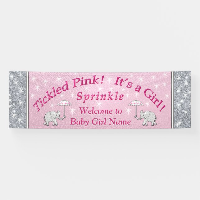 Personalised Baby Sprinkle Banner, Pink and White Banner (Horizontal)