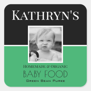 Personalised Baby Square Photo w/Pic Green Label