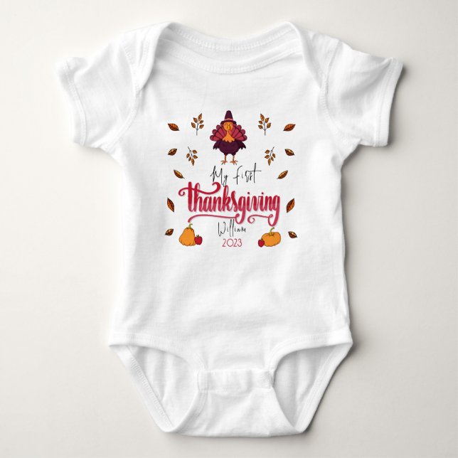 Personalised Baby Turkey First Thanksgiving Baby Bodysuit (Front)