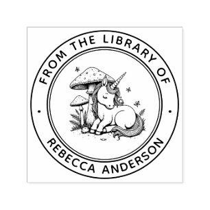 Personalised Baby Unicorn Toadstool Library Book Self-inking Stamp