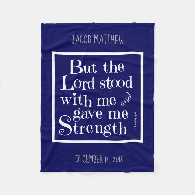 Personalised Baby, Verse from Timothy, navy blue Fleece Blanket (Front)