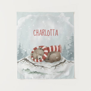 Personalised Baby Wall Art, Sleeping Bear Nursery  Tapestry