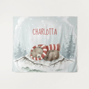 Personalised Baby Wall Art, Sleeping Bear Nursery  Tapestry
