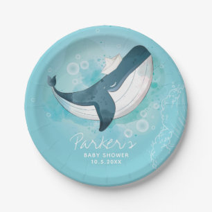 Personalised Baby Whale Blue Baby Shower Paper Plate