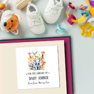 Personalised Baby Wild Animals Bookplate Sticker