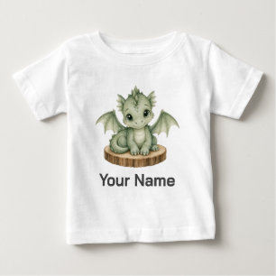 Personalised Baby Woodland Dragon on Wooden Slice T-Shirt