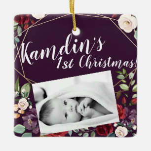 Personalised Baby XMAS Ornament Plum Purple Roses