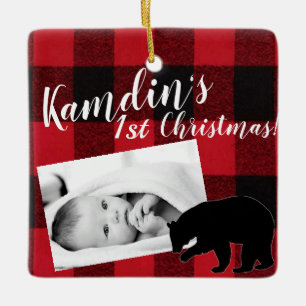 Personalised Baby XMAS Ornament Red Buffalo Plaid