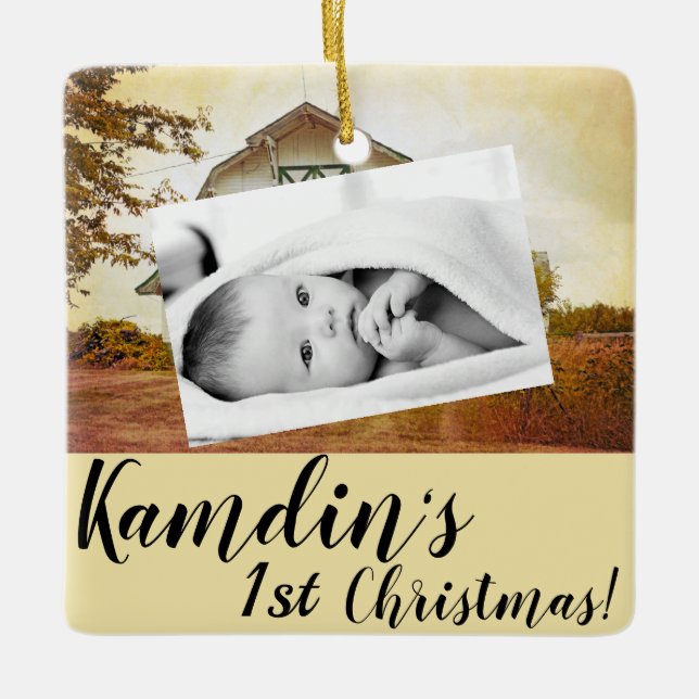 Personalised Baby XMAS Ornament Sunset Barn Countr (Front)