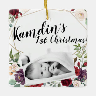 Personalised Baby XMAS Ornament White Roses Gold G