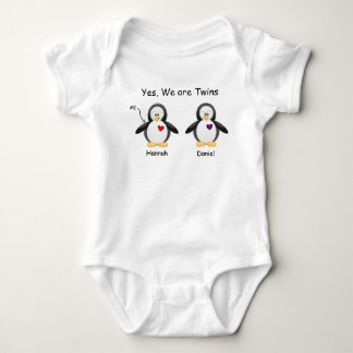 Personalised Baby Yes, We Are Twins Penguin Bodysuit