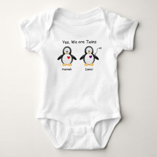 Personalised Baby Yes, We Are Twins Penguin Bodysuit