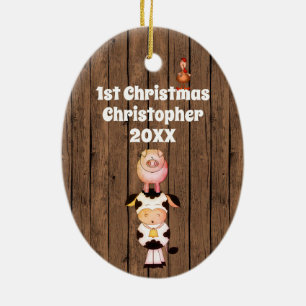 Personalised Baby's1st Christmas Cute Farm Animals Ceramic Ornament