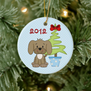 Personalised Baby's 1st Christmas Cute Puppy Dog Ceramic Ornament