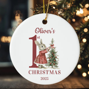 Personalised Baby's 1st Christmas Rabbit Ceramic Ornament
