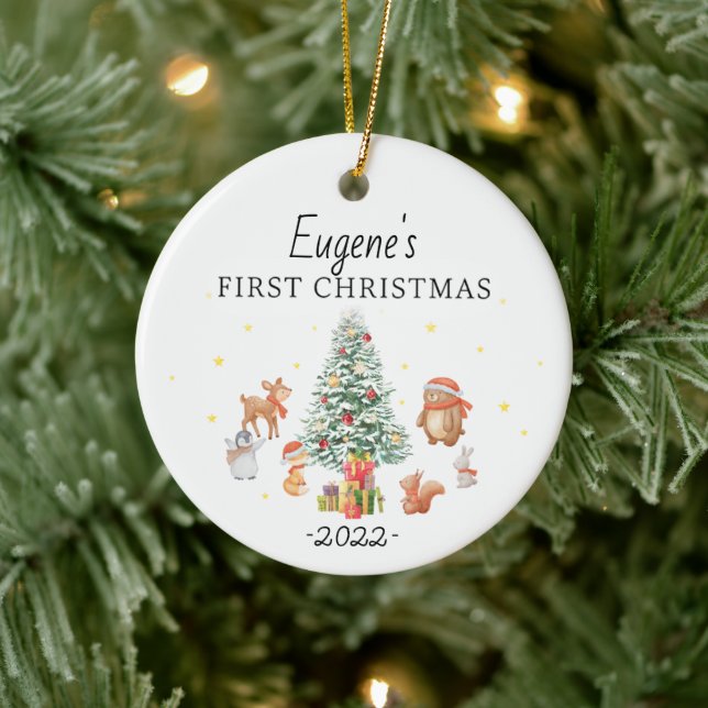 Personalised Baby's 1st Christmas Rabbit Deco Ceramic Ornament (Tree)