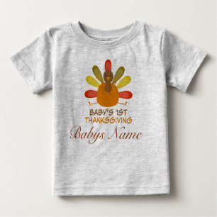 Personalised Babys 1st Thanksgiving Cute Turkey Baby T-Shirt