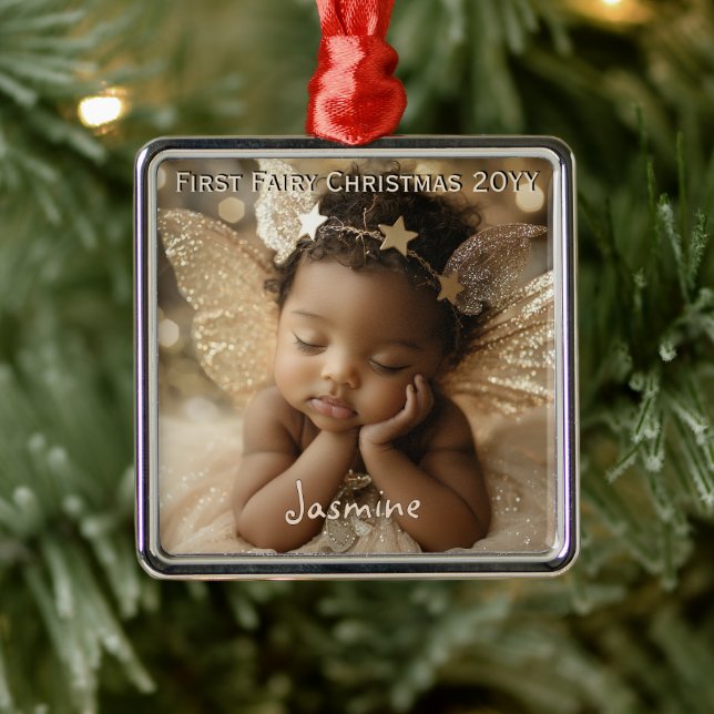 Personalised Baby's Cute First Christmas Fairy Metal Ornament (Tree)