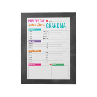 Personalised Baby's Day Sitter Notes
