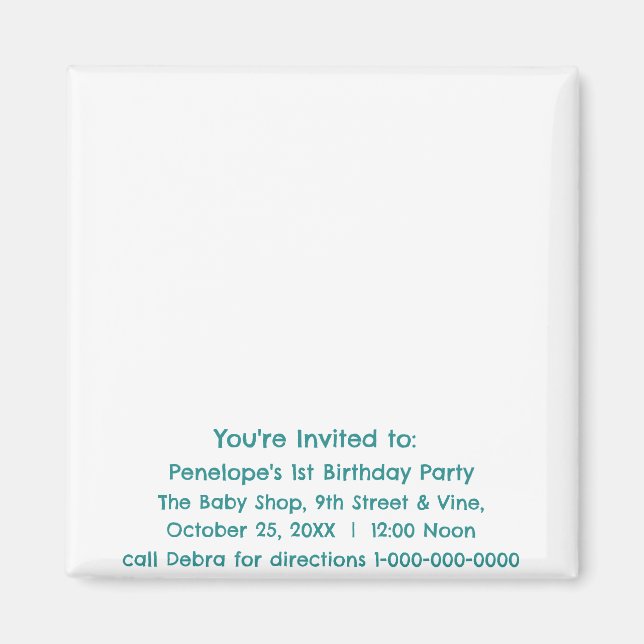 Personalised Baby's First Birthday Party Invite Magnet (Front)