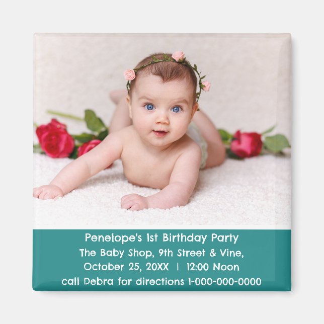 Personalised Baby's First Birthday Party Invite Magnet (Front)