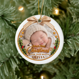 Personalised Baby's First Christmas 2026 Photo Orn Ceramic Ornament