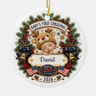 Personalised Baby's First Christmas America 250 Ceramic Ornament