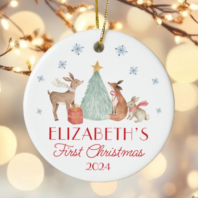Personalised Baby's First Christmas Animals Ceramic Ornament (Creator Uploaded)
