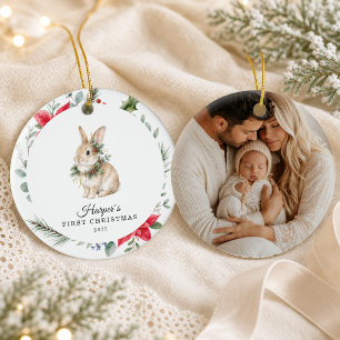 Personalised Baby's First Christmas Bunny Ceramic Ornament
