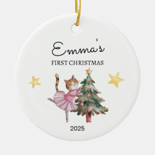 Personalised Baby's First Christmas, Cat Ballerina Ceramic Ornament