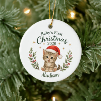 Personalised Baby's First Christmas "Cat" Ceramic Ornament