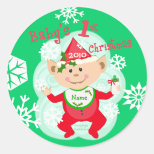 Personalised Baby's First Christmas Classic Round Sticker