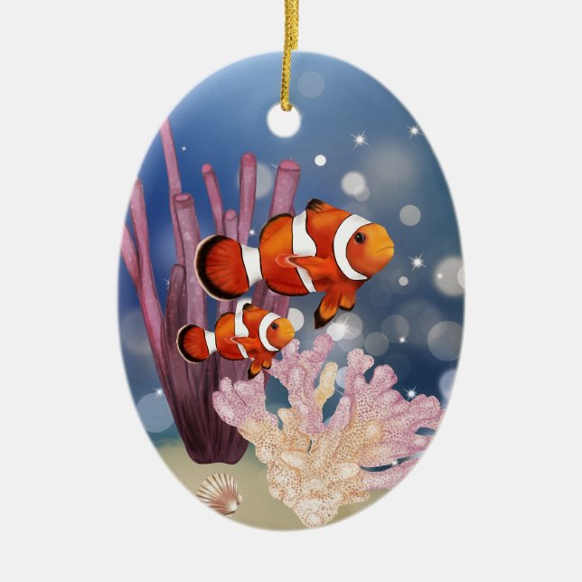 Personalised Baby's First Christmas Clown Fish Ceramic Ornament (Front)