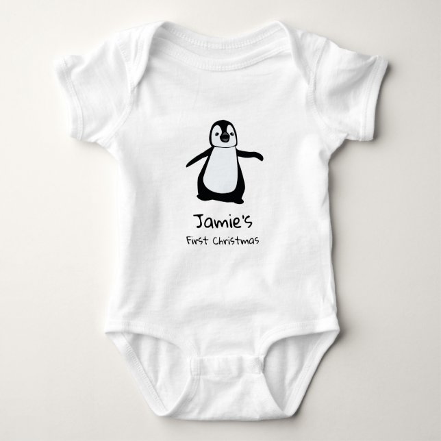 Personalised Baby's first Christmas Cute Penguin Baby Bodysuit (Front)