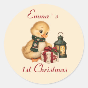Personalised Baby's First Christmas Duckling Classic Round Sticker
