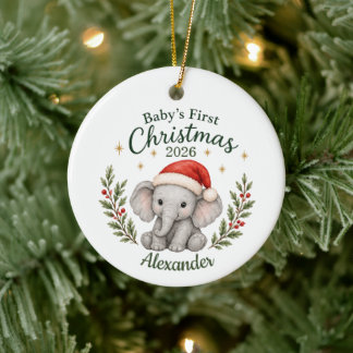 Personalised Baby's First Christmas "Elephant" Ceramic Ornament