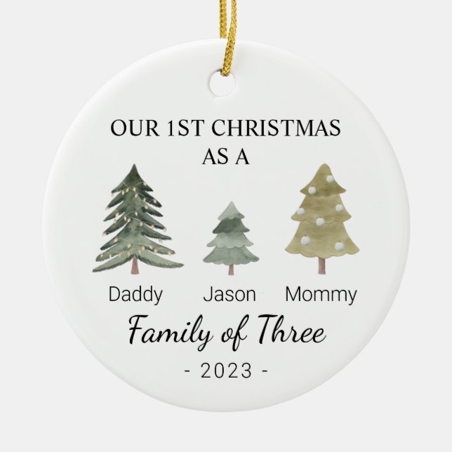 Personalised Babys First Christmas Family of Three Ceramic Ornament (Front)