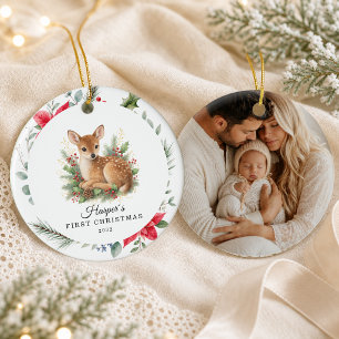 Personalised Baby's First Christmas Fawn Ceramic Ornament