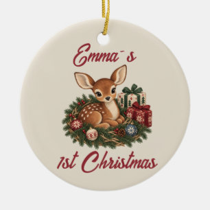 Personalised Baby's First Christmas Fawn Keepsake Ceramic Ornament