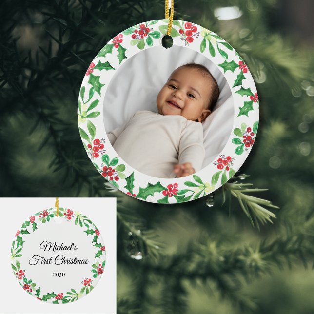 Personalised Baby's First Christmas Holiday  Ceramic Ornament (Creator Uploaded)