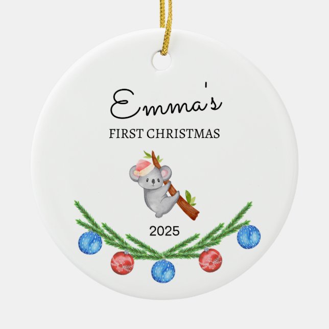 Personalised Baby's First Christmas, Koala Gift Ceramic Ornament (Front)