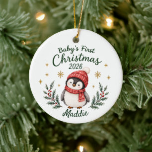 Personalised Baby's First Christmas "Penguin" Ceramic Ornament