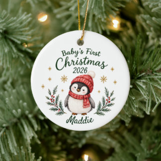Personalised Baby's First Christmas "Penguin" Ceramic Ornament