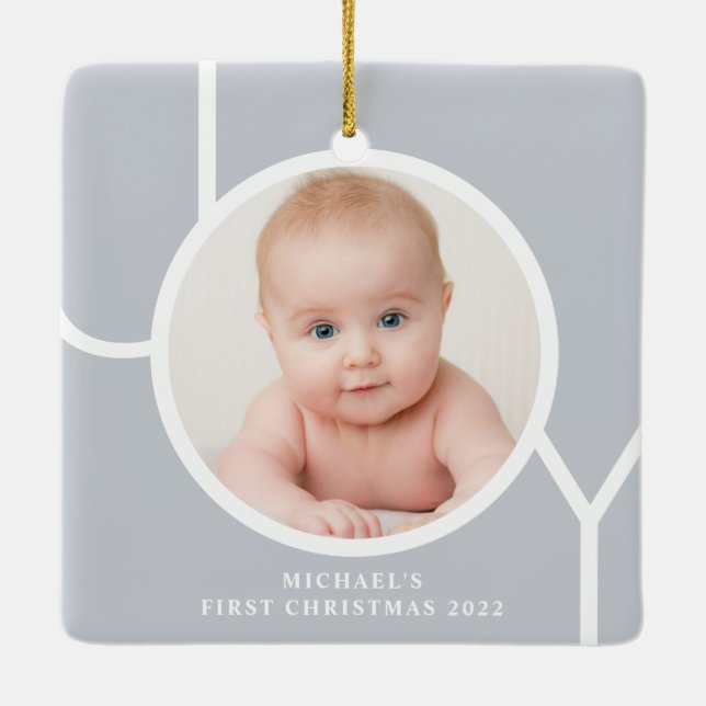 Personalised Baby's First Christmas Photo Ceramic Ornament (Back)