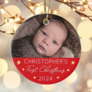 Personalised Baby's First Christmas Photo Ceramic Ornament