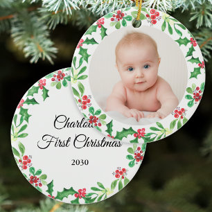 Personalised Baby's First Christmas Photo Ceramic Ornament