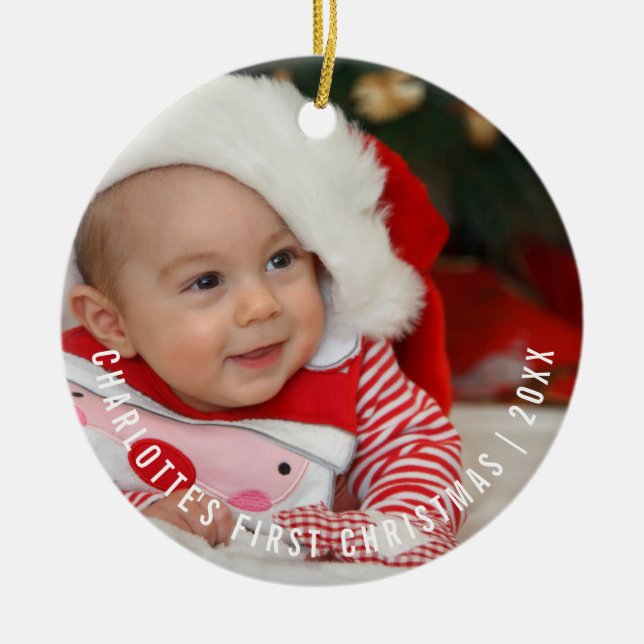 Personalised Baby's First Christmas Photo Ceramic Ornament (Front)