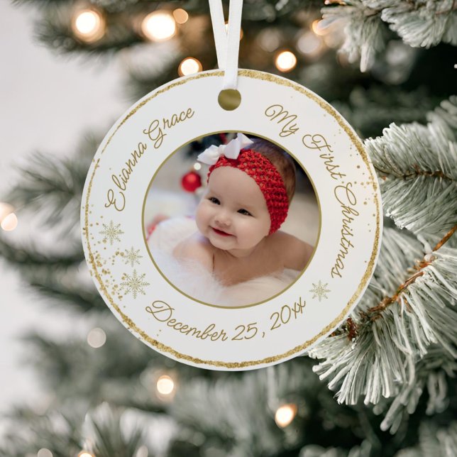  Personalised Baby's First Christmas Photo Glitter Ceramic Ornament (Creator Uploaded)