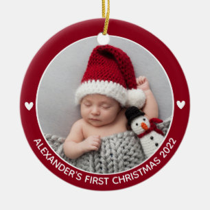Personalised Babys First Christmas Photo Name Year Ceramic Ornament